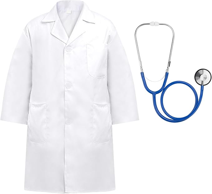 Doctor Costume for Kids, Toddler Doctor Lab Coat with Kids Stethoscope, Halloween Scientist Costume for Boys Girls