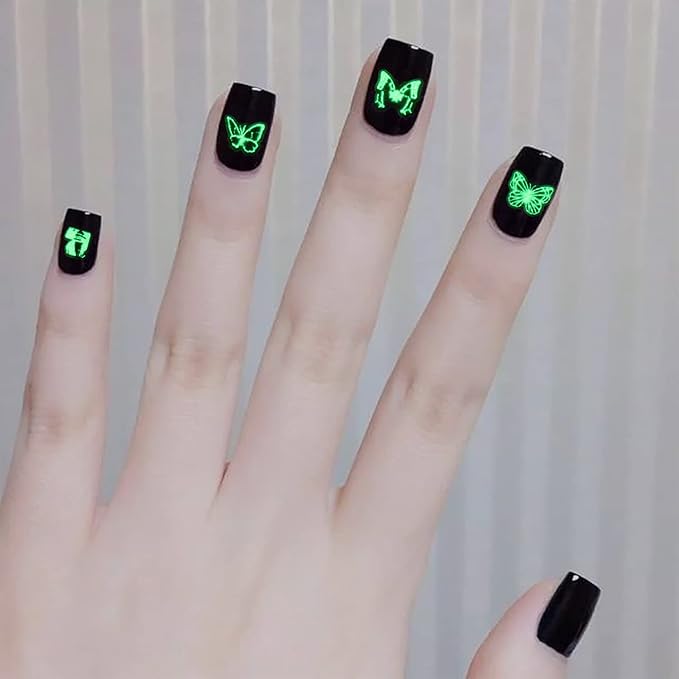 DANNEASY 12 Sheets Fluorescence Nail Art Stickers Holographic Butterfly Nail Decals Star Moon Constellation Nail Design Stickers Self-Adhesive Nail Stickers for Nail Art Accessories