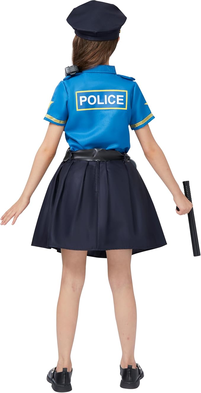 Spooktacular Creations Halloween Police Officer Costume for Girls, Blue Girl Police costume for Kids Dress Up Parties