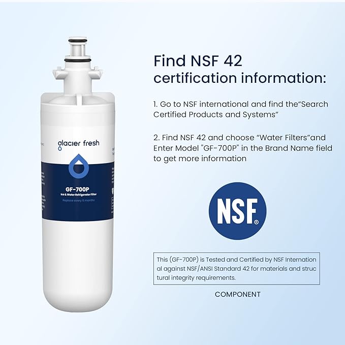GLACIER FRESH for LG LT700P Refrigerator Water Filter, Replacement for LT700PC, ADQ36006101, ADQ36006102, RWF1200A, Kenmore 9690, AGF80300801, LFXC24726S, LMXS27626S and LT120F Air Filters, 7 Packs