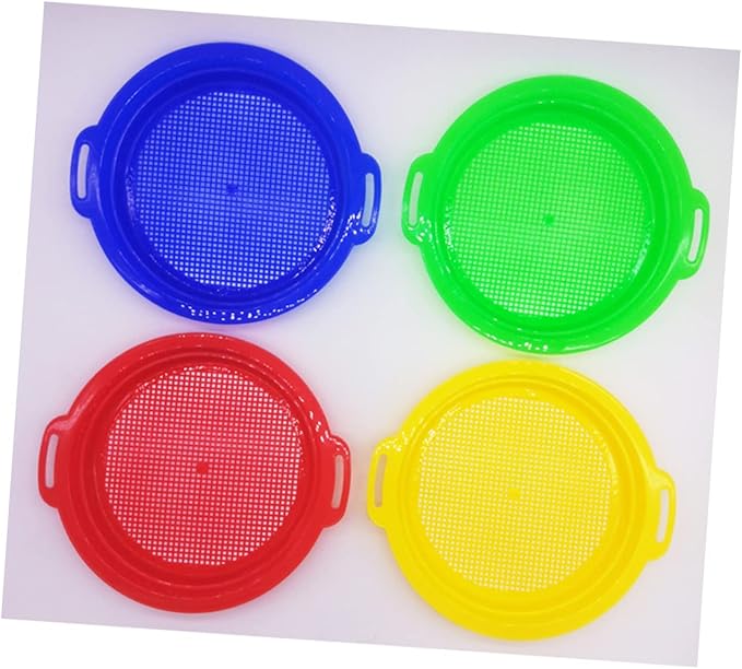 BESPORTBLE 4pcs Plastic Beach Sand Sieve for Lightweight and Sifters in Red Yellow Blue Green Outdoor Sandbox and Beach Play Accessories