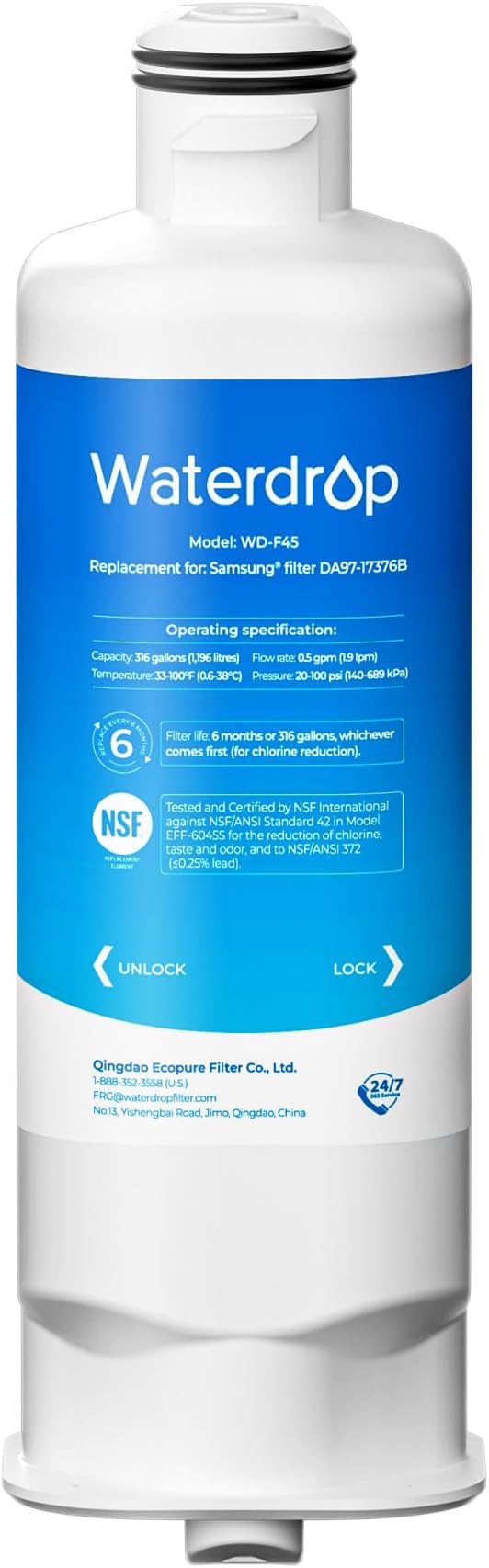 Waterdrop DA97-17376B Replacement for Samsung® HAF-QIN Refrigerator Water Filter, HAF-QIN/EXP, RF28R7201SR, RF28R7351SG, WD-F45