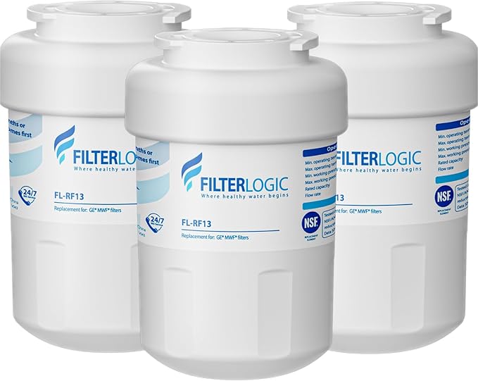 Filterlogic FL-RF13 Replacement for GE® MWF®, SmartWater® MWFP, MWFA, GWF, HDX FMG-1, GSE25GSHECSS, RWF1060, Kenmore® 9991 Refrigerator Water Filter, 3 Filters