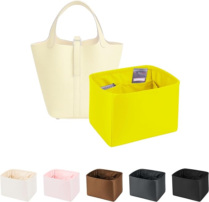 Purse Organizer Insert for Luxury Bag, Lightweight & Soft Satin Fabric with Pockets, Ideal for Travel, Shopping, and Daily Use, Multicolor Options, Fits Picotin 22(Lime, PC22)