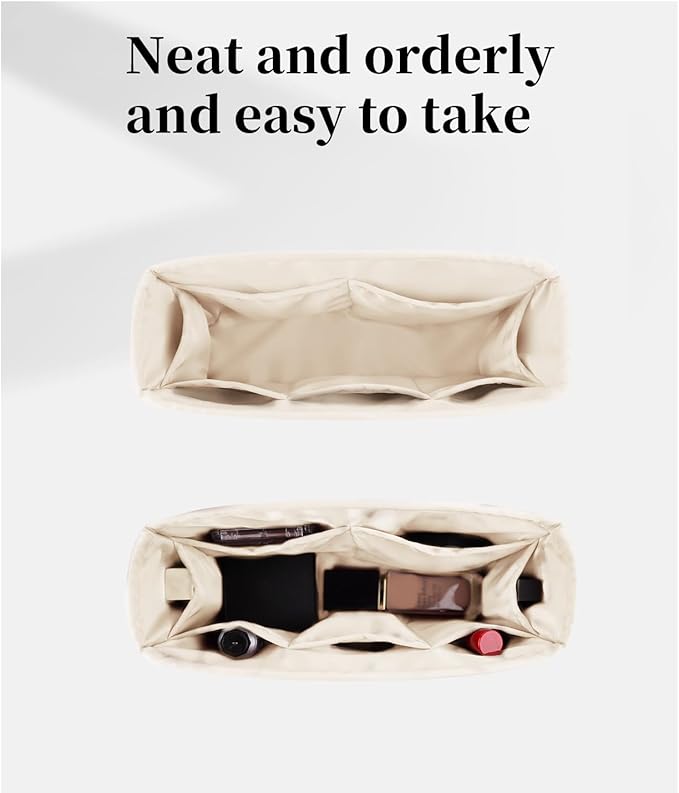Classic Flap Bag Insert, Organizer Insert with Silky Satin Compatible with Chanel Classic Flap Small 23, Lightweight and Soft Touch (Craie, Chanel CF Small)