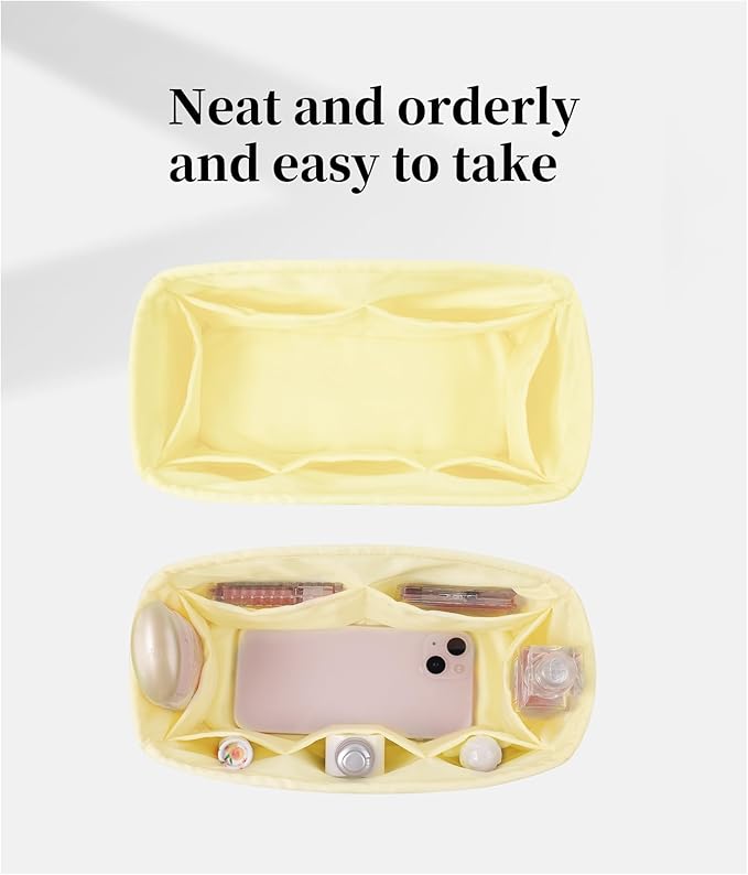 Bag Organizer Insert for Lindy34, Silky Satins Inner Bag Compatible with Lindy Bag, Lightweight Bag Storage, Large Handbag Insert with Pockets(Limoncello, Lindy34)