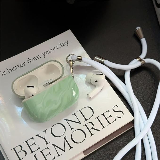 Compatible AirPods Pro 1st/2nd Gen Case (2023/2022/2019) - Cute Green Marble Silicone Cover with Detachable Neck Strap, Shockproof Travel Protection Case for Women & Men-Keychain Accessories