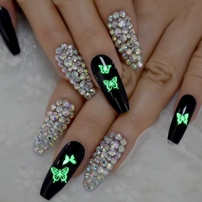 DANNEASY 12 Sheets Fluorescence Nail Art Stickers Holographic Butterfly Nail Decals Star Moon Constellation Nail Design Stickers Self-Adhesive Nail Stickers for Nail Art Accessories