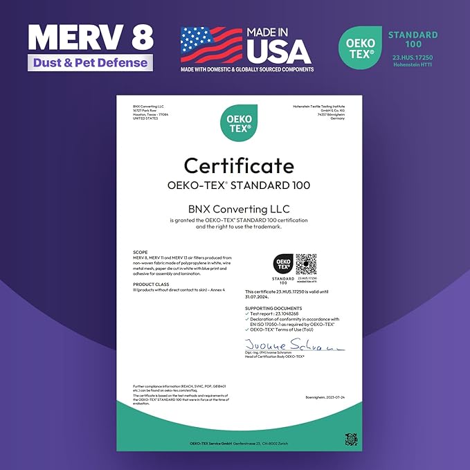 BNX TruFilter 20x20x4 (19.5’’ x 19.5’’ x 3.63‘’ Slim Fit) MERV 8 Air Filter 2-Pack - MADE IN USA - Air Conditioner Furnace Filters HVAC AC Furnace Filters for Dust, Pet, Mold, Pollen MPR 600-700 FPR 5