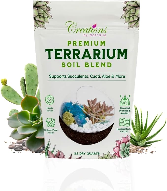 Natural Terrarium Growing Medium Well-Draining Mix for Succulents, Cactus & Aloe, Untreated Pine Bark, Canadian Peat & Coarse Sand