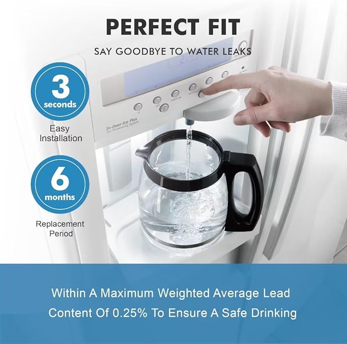 WF3CB Refrigerator Water Filter, Replacement for Pure Source 3, 706465, 242086201, 242086203, 242294501, 242069601, AP4567491, WF425, 1 Pack (Height 9 inches)