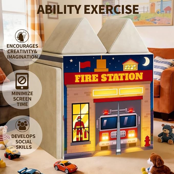 Play Couch Panels – Fire Station Theme Foam Modular Sofa Panels with Adjustable， Soft Couch Accessories for Creative Arrangements， 33.5×37in