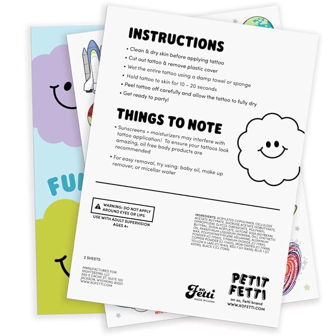 xo, Fetti Space + Planets Glow in Dark Temporary Tattoos for Kids - 50 pcs | Alien Birthday Party Supplies, Astronaut Favors + Rocket ship Decorations