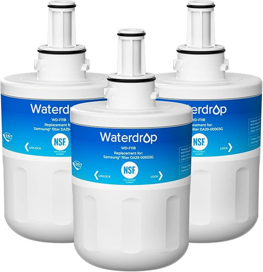 Waterdrop Replacement for Samsung® DA29-00003G, DA29-00003B, DA29-00003A, Aqua-Pure Plus, HAFCU1, RFG237AARS, FMS-1, RS22HDHPNSR, RSG257AARS, WSS-1 Refrigerator Water Filter, 3 Filters