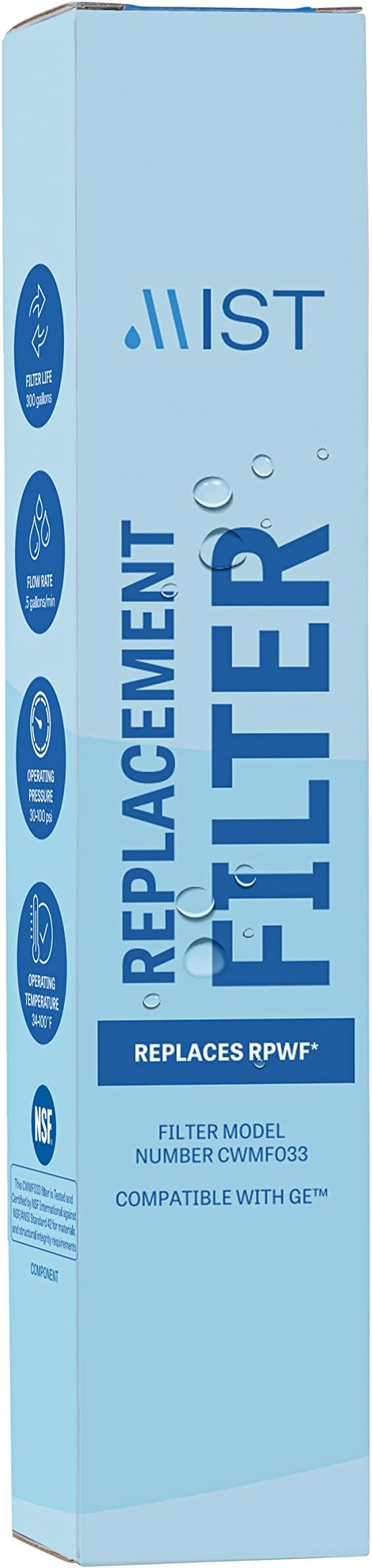 Mist RPWF Water Filter Replacement for GE RPWF (Not RPWFE), Refrigerator Water Filter compatible with RWF1063, RWF3600A, WSG-4, DWF-36, R-3600, MPF15350, OPFG3-RF300, BCF77, GE (3 Pack)