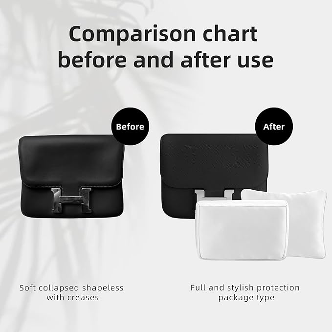 DGAZ Bag Pillow Shaper Insert for Luxury Handbags, Silky Pillow Shaper for Hermes Constance 19/New19/24/New24 Bags（newC19,White）