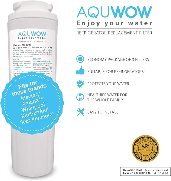 Refrigerator Water Filter Replacement for UKF8001, 4396395, EveryDrop(R) EDR4RXD1, Pur FILTER 4, and 46-9005 – NSF Certified Clean, Purified Drinking Water (3-Pack Premium, 3, Count)
