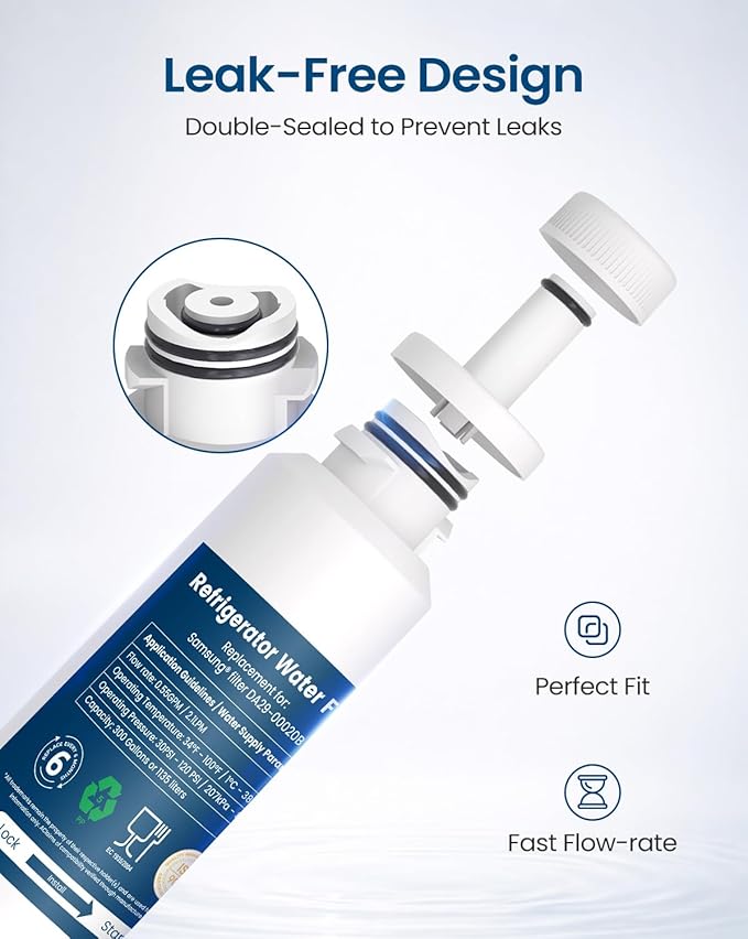 Water Filter Replacement for Samsung DA29-00020B, HAF-CIN/EXP - Compatible Water Filter, Reduces Chlorine, Odor & Sediment - Fits RF28HMEDBSR, RS25J500DSR, 3 Pack