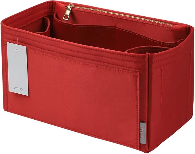 ZTUJO Purse Organizer Insert For Handbags, Silky Touching Bag Organizer Insert With Bottle Holder, Perfect for Speedy, Neverfull, Tote,ONTHEGO,Artsy,Handbag and More (Slender Large, Silky Red)