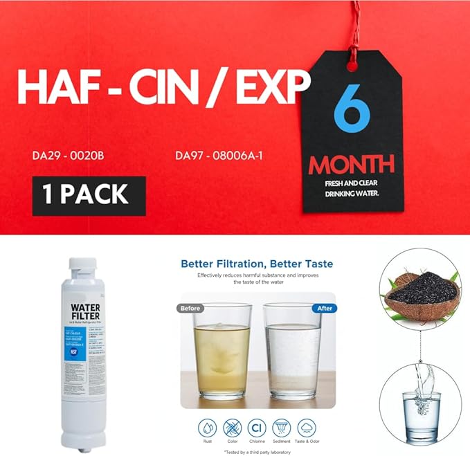 HAF-CIN/EXP DA29 Water Filter Replacement – Compatible with DA29-00020B – Carbon Block 99% Contaminant Reduction – Fresh Water & Ice – 6 Month Life 1 PACK