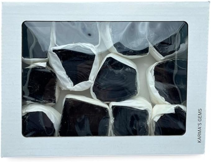 Black Obsidian, Crystal Flats, Mineral Flats, Natural Raw Crystals for Tumbling, Cabbing, Rock Tumbler for Kids, Treasure Box, Party Favors, Crystal Growing Kit, Gifts for Him, Minecraft