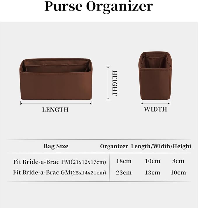 Purse Organizer Insert for Bride A Brac GM, Lightweight & Portable Handbag Organizer, Satin Bag Insert with Practical Pockets, Bag Accessories for Women Luxury Handbags(Gold, GM)
