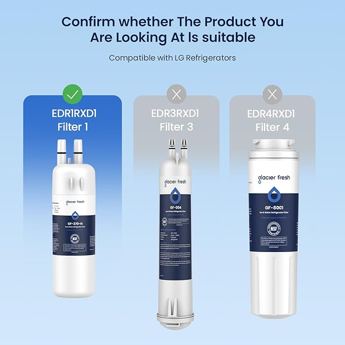 GLACIER FRESH Refrigerator Water Filter Compatible with W10295370A, EDR1RXD1, WHR1RXD1, KAD1RXD1, Filter 1, W10295370, P4RFWB, P8RFWB2L, 46-9930, 46-9081 Refrigerator Water Filter 1 Pack