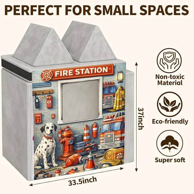 Foam Play Couch Panels - Firefighter Station Theme,Soft Sofa Accessories,Modular Play Panels,33.5x37 Inches
