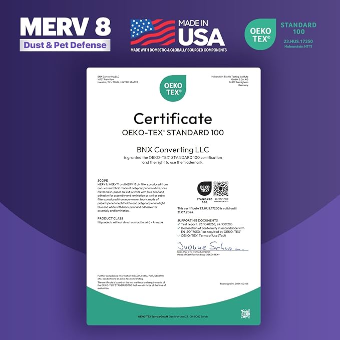 BNX TruFilter 20x22x1 Air Filter MERV 8 (4-Pack) - MADE IN USA – Dust & Pet Defense Electrostatic Pleated Air Conditioner HVAC AC Furnace Filters for Dust, Pet, Mold, Pollen MPR 600 – 700 & FPR 5