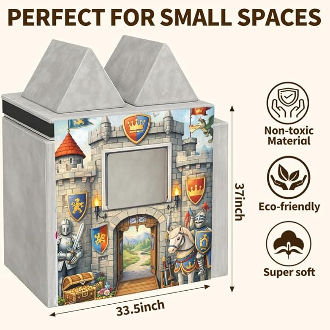 Foam Play Couch Panels - Castle Theme,Soft Sofa Accessories,Modular Play Panels,Magical Fortress Design,Knight & Dragon Art,33.5x37 Inches