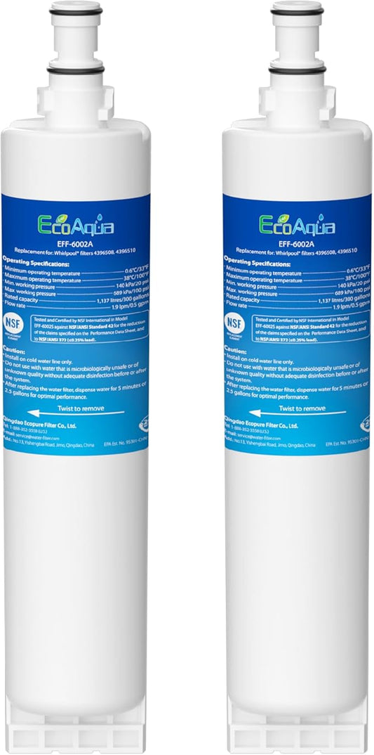 EcoAqua 4396508 Refrigerator Water Filter, Replacement for Everydrop® Filter 5, EDR5RXD1, Whirlpool® WF-NLC240V, 4396510, NLC240V, PNL240V, 4396508p, 4396547, 4392857, LC400V, 2-Pack