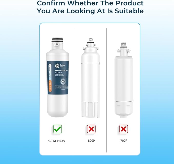 Crystala Filters LT1000PC Refrigerator Water Filter, Water Filter ADQ747935 Compatible with LT1000PC, LT1000PC/PCS, LT-1000PC, MDJ64844601, ADQ747935, ADQ74793504 Water Filter (2 Pack)