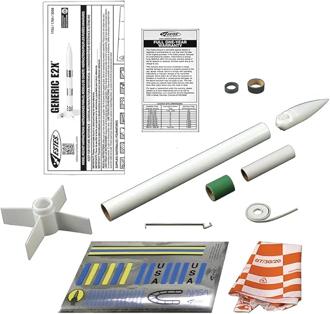 Estes 2008 Generic E2X Rocket-Building Kit, Beginner Customizable Flying-Rocket-Model Kit for Ages 10+