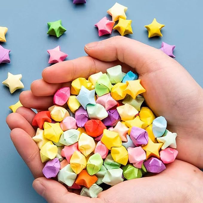 Star origami, star folded paper strips in color, handmade paper stars (10 color mix (1350 sheets))