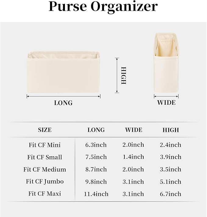 Classic Flap Bag Organizer Insert, Purse Organizer Insert Compatible with Chanel Classic Flap Maxi, Lightweight Purse Divider with Pockets (Craie, CF Maxi)