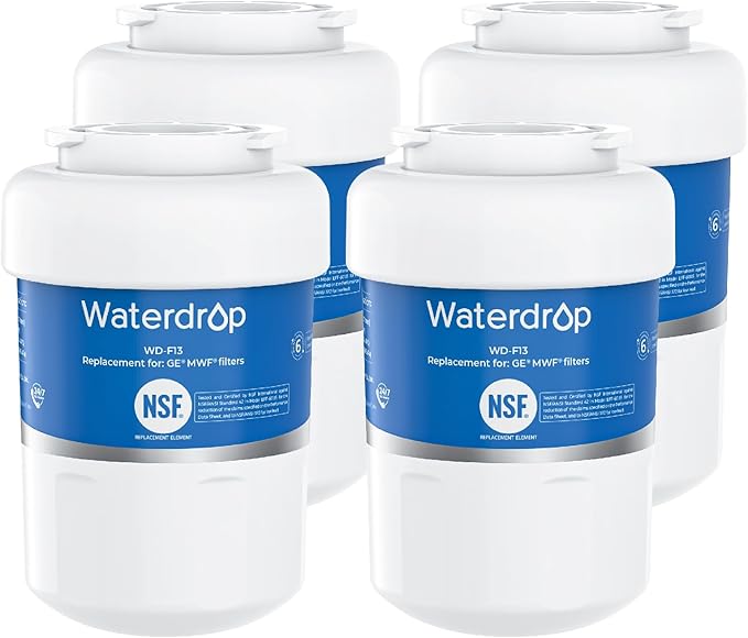 Waterdrop WD-F13 Replacement for GE® MWF® Water Filter, SmartWater® MWFP, GWF, HDX FMG-1, RWF1060, GSE25GSHECSS, 4 Filters(Package May Vary)