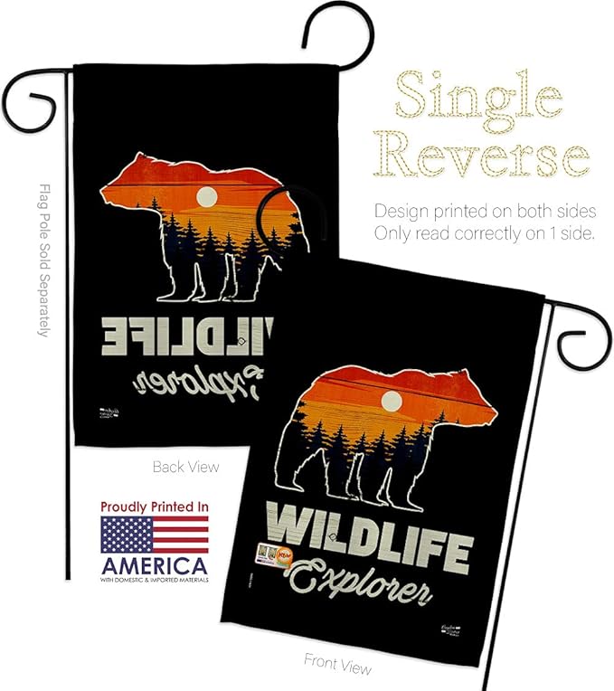 Wildlife Explorer Garden House Flags Kit Outdoor Adventure Rustic Camper RV Trailer Camp Site Campfire Small Decorative Gift Yard Banner Made In USA 28 X 40