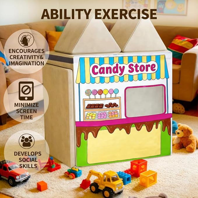 Play Couch Panels – Candy Store Theme Foam Modular Sofa Panels with Adjustable， Soft Couch Accessories for Creative Arrangements， 33.5×37in
