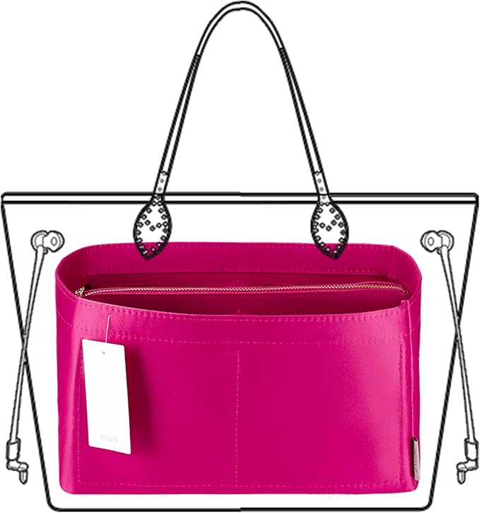 ZTUJO Purse Organizer Insert For Handbags, Purse Organizer With Zipper, Neverfull Organizer, Bag Organizer For Speedy Neverfull ONTHEGO Tote, Handbag and More (Silky Rosy, Medium)