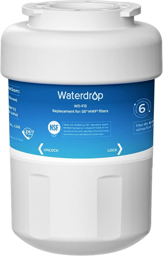 Waterdrop WD-F13 Water Filter, Replacement for GE® SmartWater® MWF®, MWFINT, MWFP, MWFA, GWF, HDX FMG-1, Kenmore® 9991, GSE25GSHECSS, WFC1201