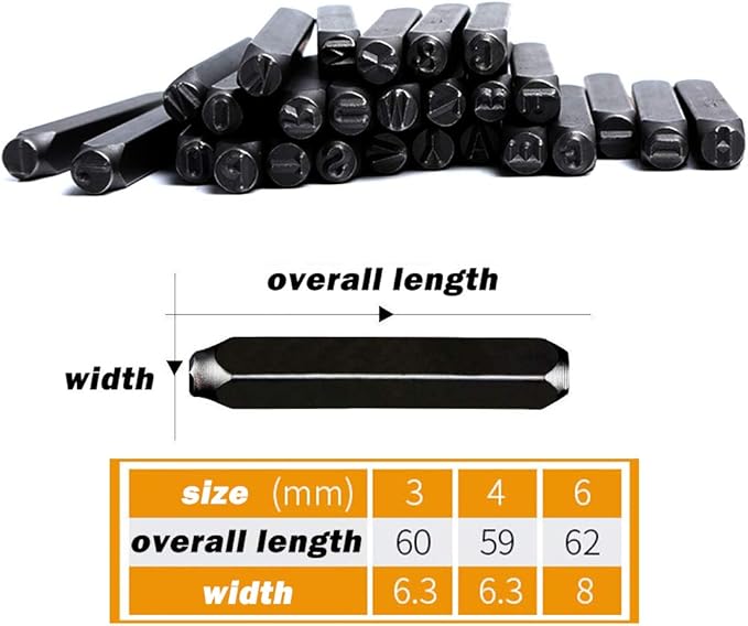 Oudtinx Number and Letter Stamp Set (36 Piece Punch Set/A-Z & 0-9) Hardened Steel for Metal Wood, Leather- 1/4" (6mm)