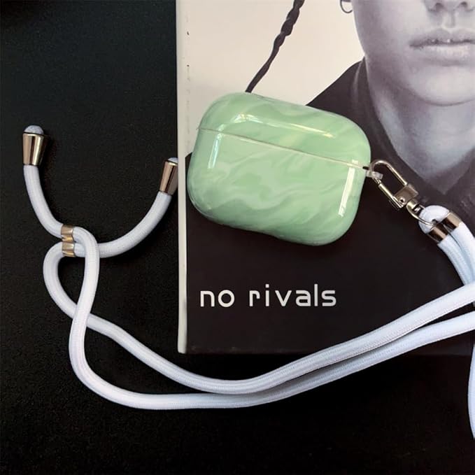 Compatible AirPods Pro 1st/2nd Gen Case (2023/2022/2019) - Cute Green Marble Silicone Cover with Detachable Neck Strap, Shockproof Travel Protection Case for Women & Men-Keychain Accessories