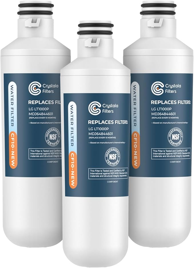 Crystala Filters LT1000PC Refrigerator Water Filter, Water Filter ADQ747935 Compatible with LT1000PC, LT1000PC/PCS, LT-1000PC, MDJ64844601, ADQ74793504 Water Filter (3 Pack)