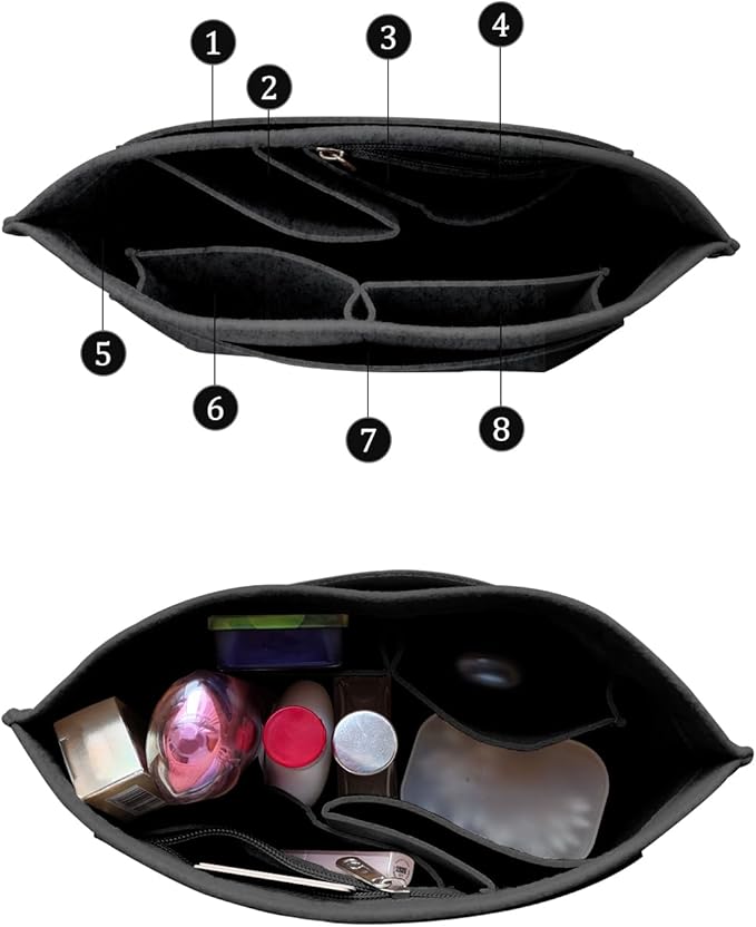 Chispee Felt Purse Organizer Insert Luxury Handbag Organizers for Longchamp Organizer Insert Divider Pocket & Zipper Inner Bag Liner fit Medium, Dark Grey