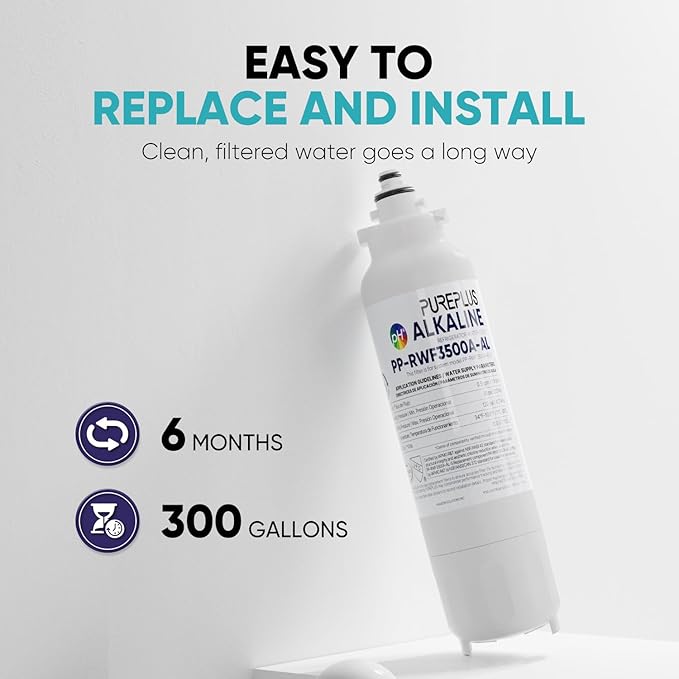 PUREPLUS Alkaline Replacement for ADQ73613401, LG® LT800P®, LT800PC, ADQ736134, ADQ73613402, LSXS26326S, LSXS26366S, LSXS26366D, 46-9490, Refrigerator Water Filter and LT120F® Air Filter, 3Pack