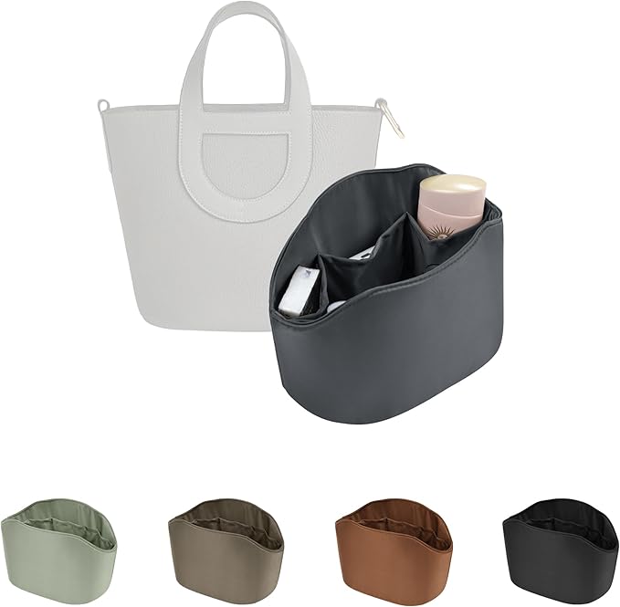 Purse Organizer Insert for In The Loop 18/23, Satin Bag Organizer Compatible with Hermes Bags, Lightweight Women Purse Essentials, Soft Touch Inner Liner with Multiple Pockets(Grismeyer, Loop 23)
