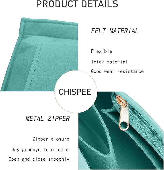 Chispee Felt Purse Organizer Insert Luxury Handbag Organizers for Longchamp Divider Pocket & Zipper Inner Bag Liner fit Small, Coral Blue
