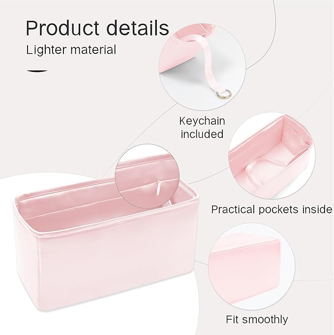 Silky Bag Insert Fit for Hermes Lindy 19/26, Silky Purse Organizer, Lightweight and Silk Touch (Fits Lindy 26, Pink)