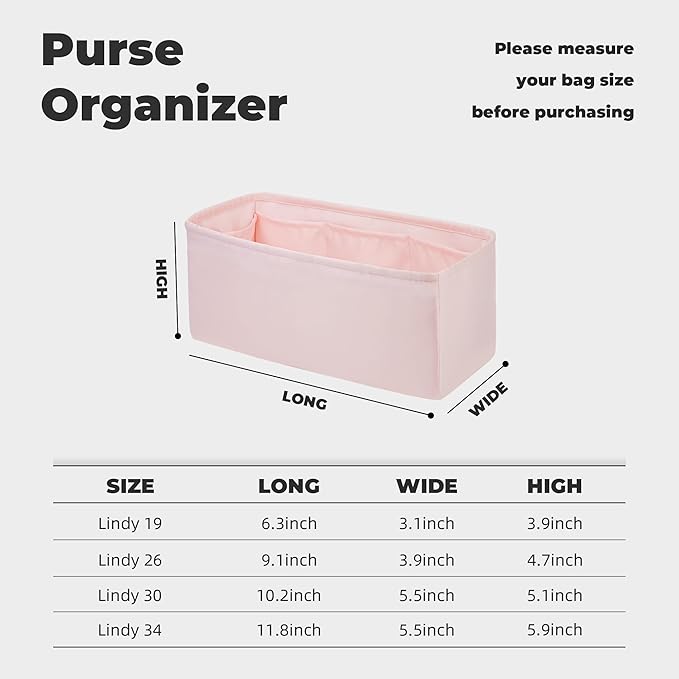 Purse Handbag Silky Organizer Insert Keep Bag Shape Fits Herme Lindy 19/26/30/34 bags, Luxury Handbag Tote Lightweight Sturdy(Pink,LD 34)