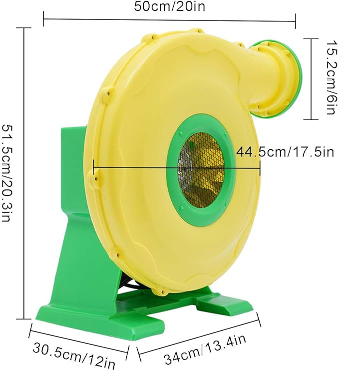 Bounce House Blower, 1100W 1.5HP Air Blower Commercial Electric Blower for Inflatable 3250rpm IP24 Low Noise Portable Fan Pumpfor Water Slide Jumper Bouncy Castle